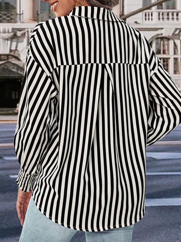New long sleeve black and white striped shirt top - Top